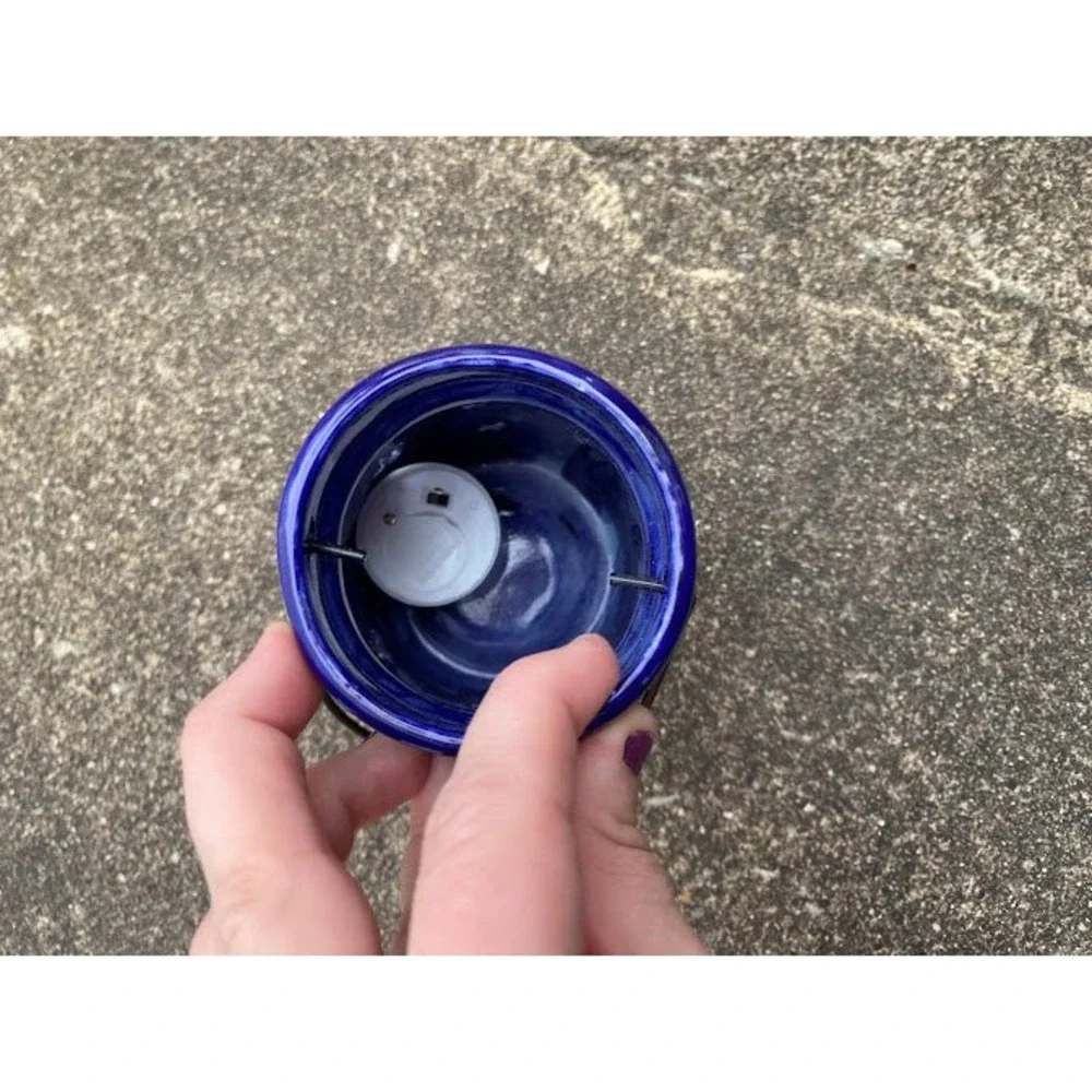 Cobalt‎ Blue Ceramic Mason Jar Lantern Star Cutouts Hanging Candle Holder
